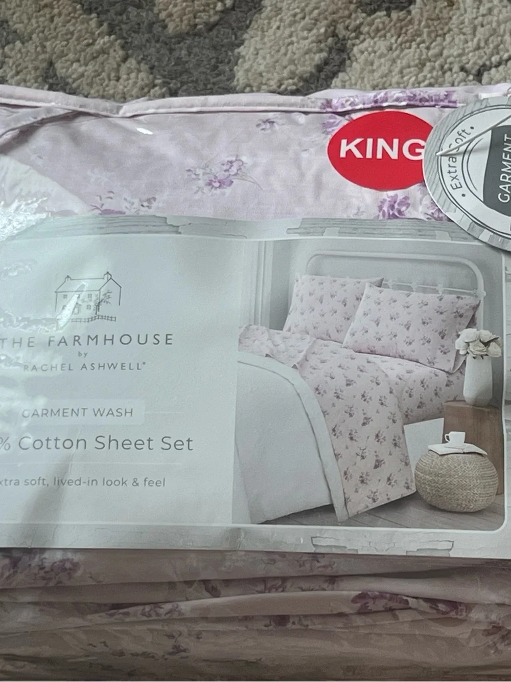 NWT❤️The Farmhouse by Rachel Ashwell Garment Wash 100% Cotton King Sheet 4pcsSet